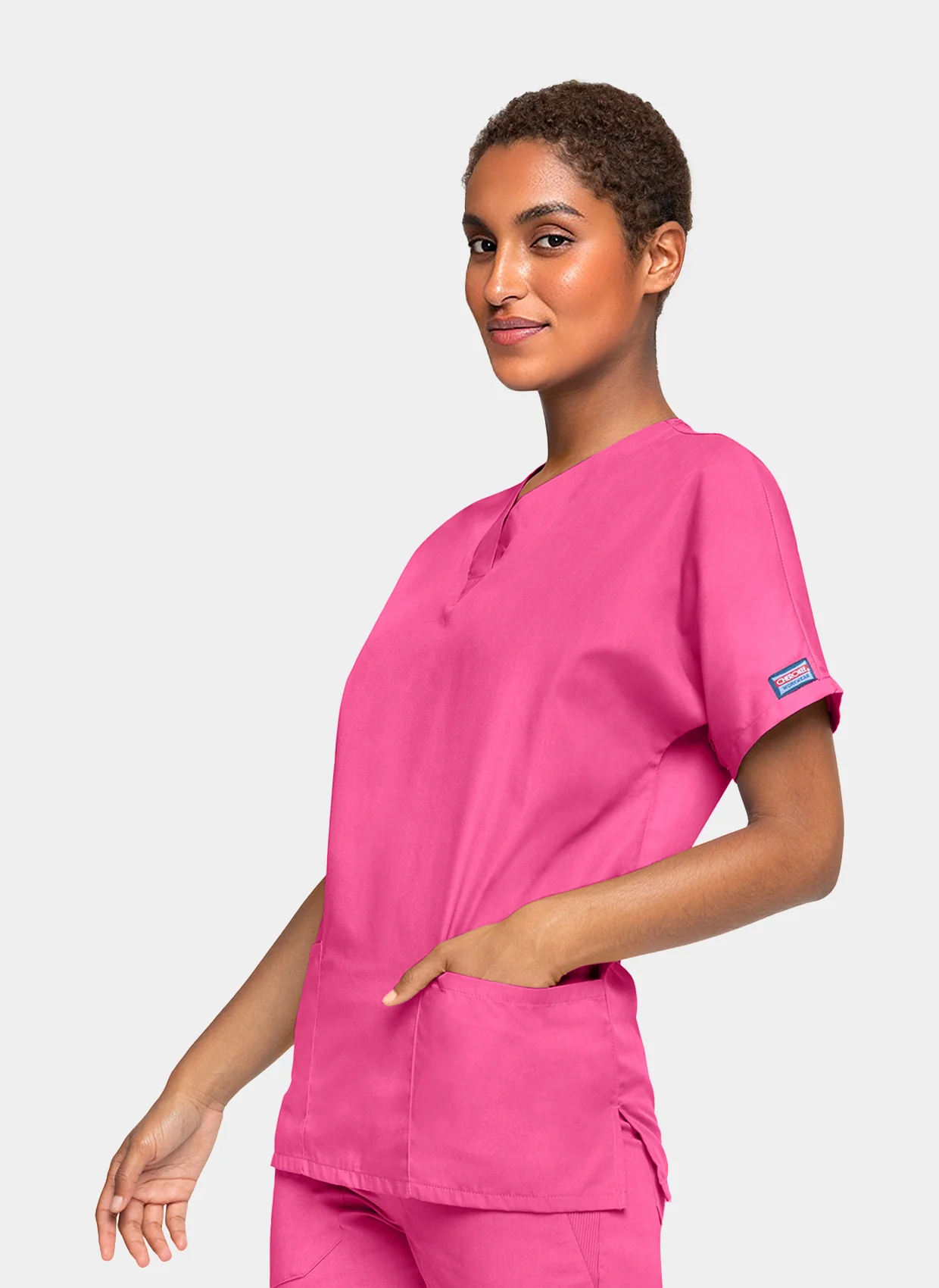 Cherokee Unisex Scrub Top - Shocking Pink - Image 2