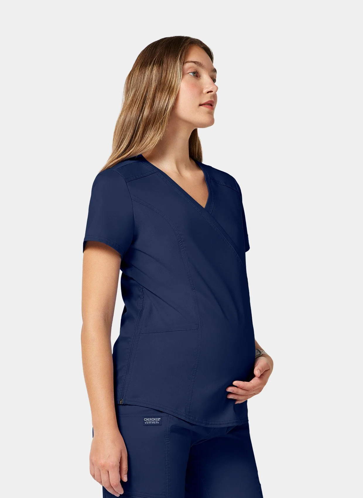Cherokee WW Revolution Maternity Mock Wrap Scrub Top WWE688 - Navy - Image 5