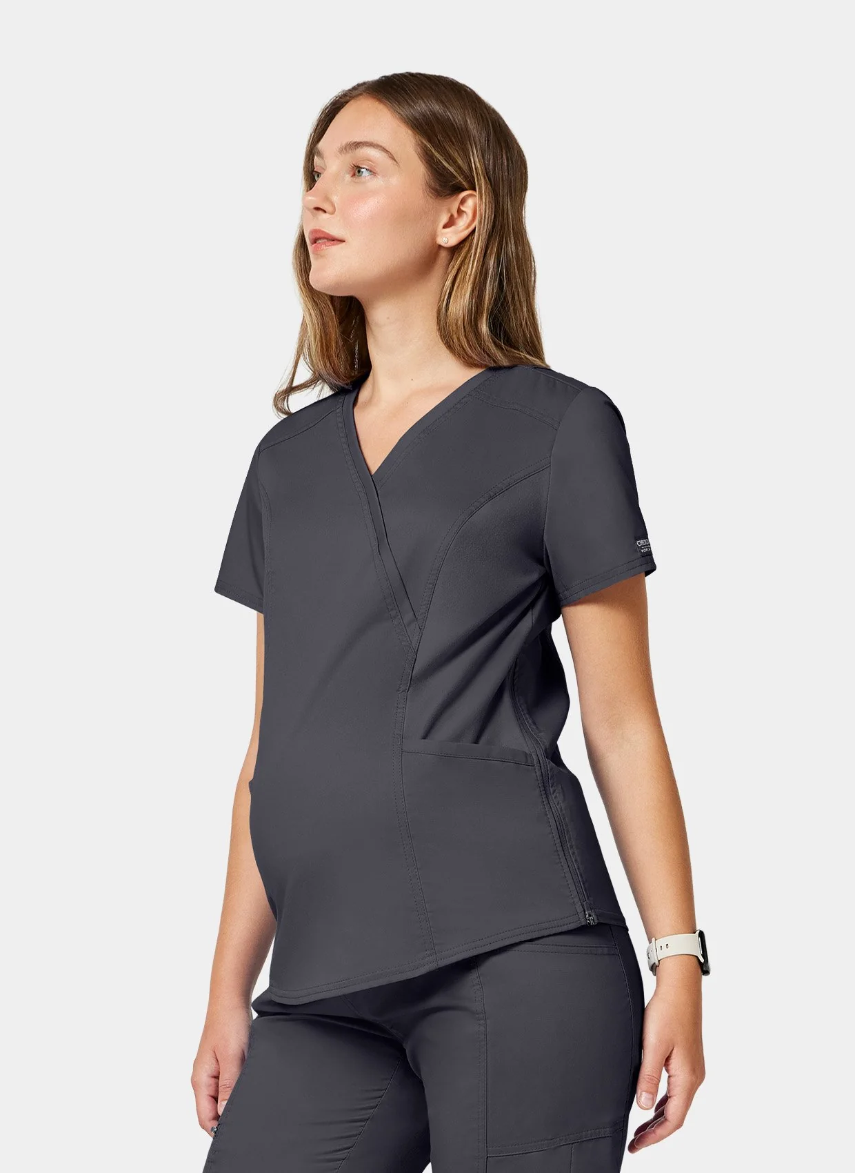 Cherokee WW Revolution Maternity Mock Wrap Scrub Top WWE688 - Pewter - Image 7