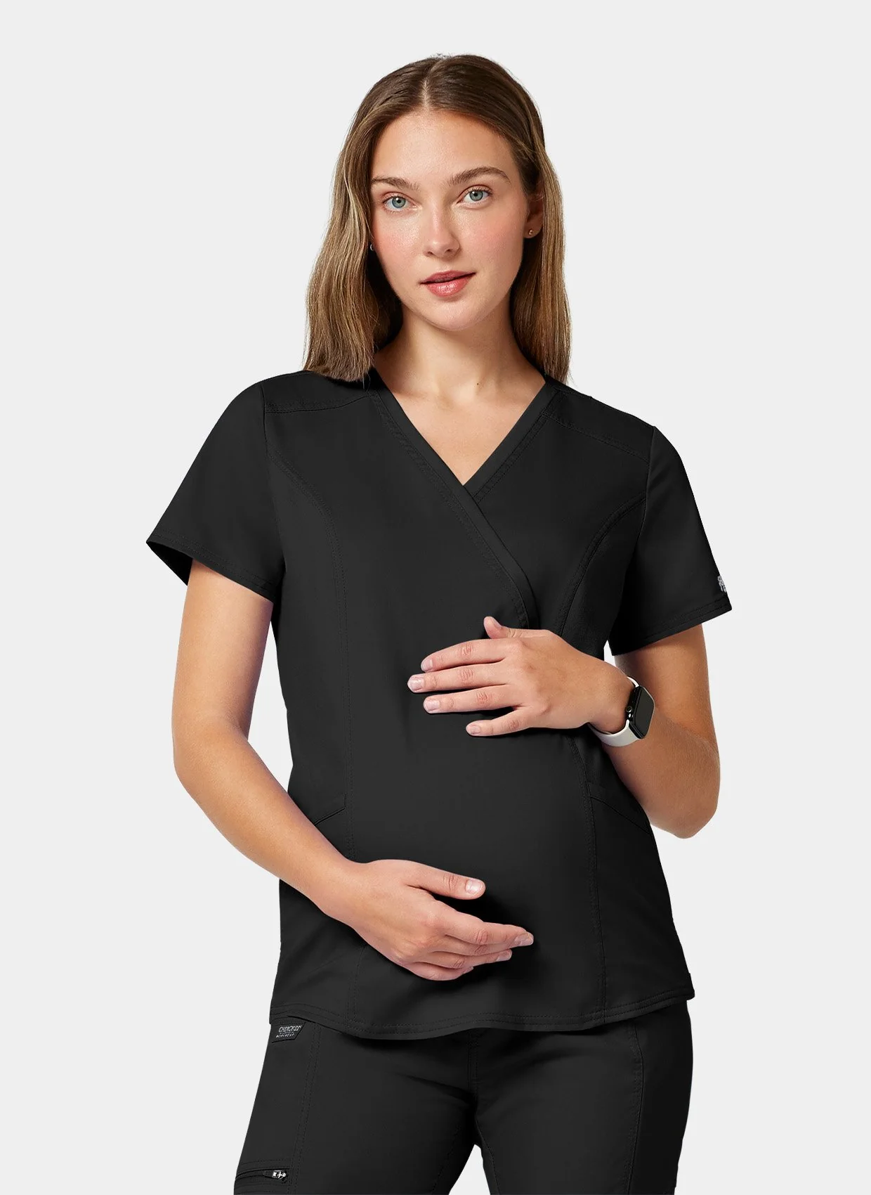 Cherokee WW Revolution Maternity Mock Wrap Scrub Top WWE688 - Black - Image 3