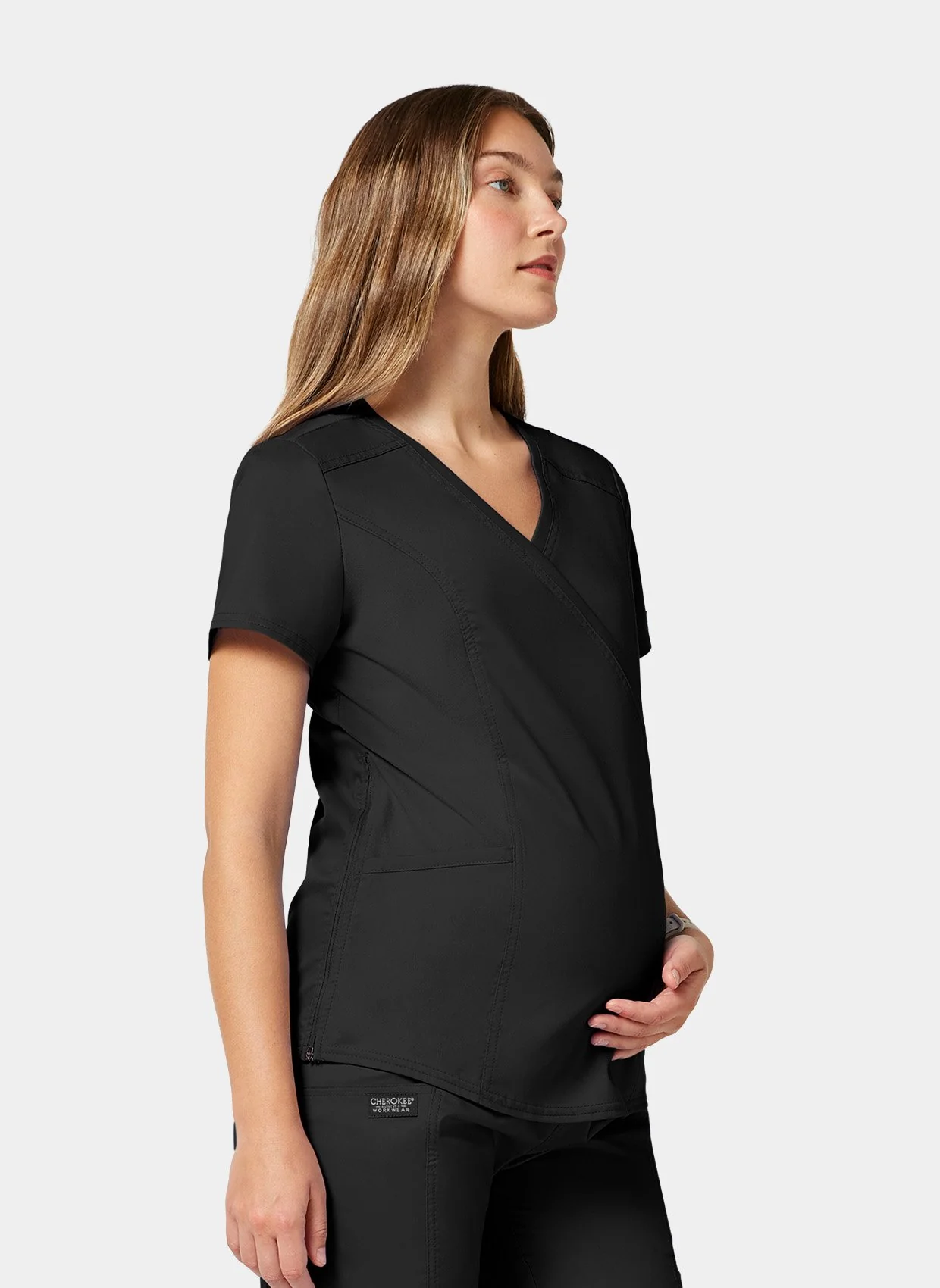 Cherokee WW Revolution Maternity Mock Wrap Scrub Top WWE688 - Black - Image 4