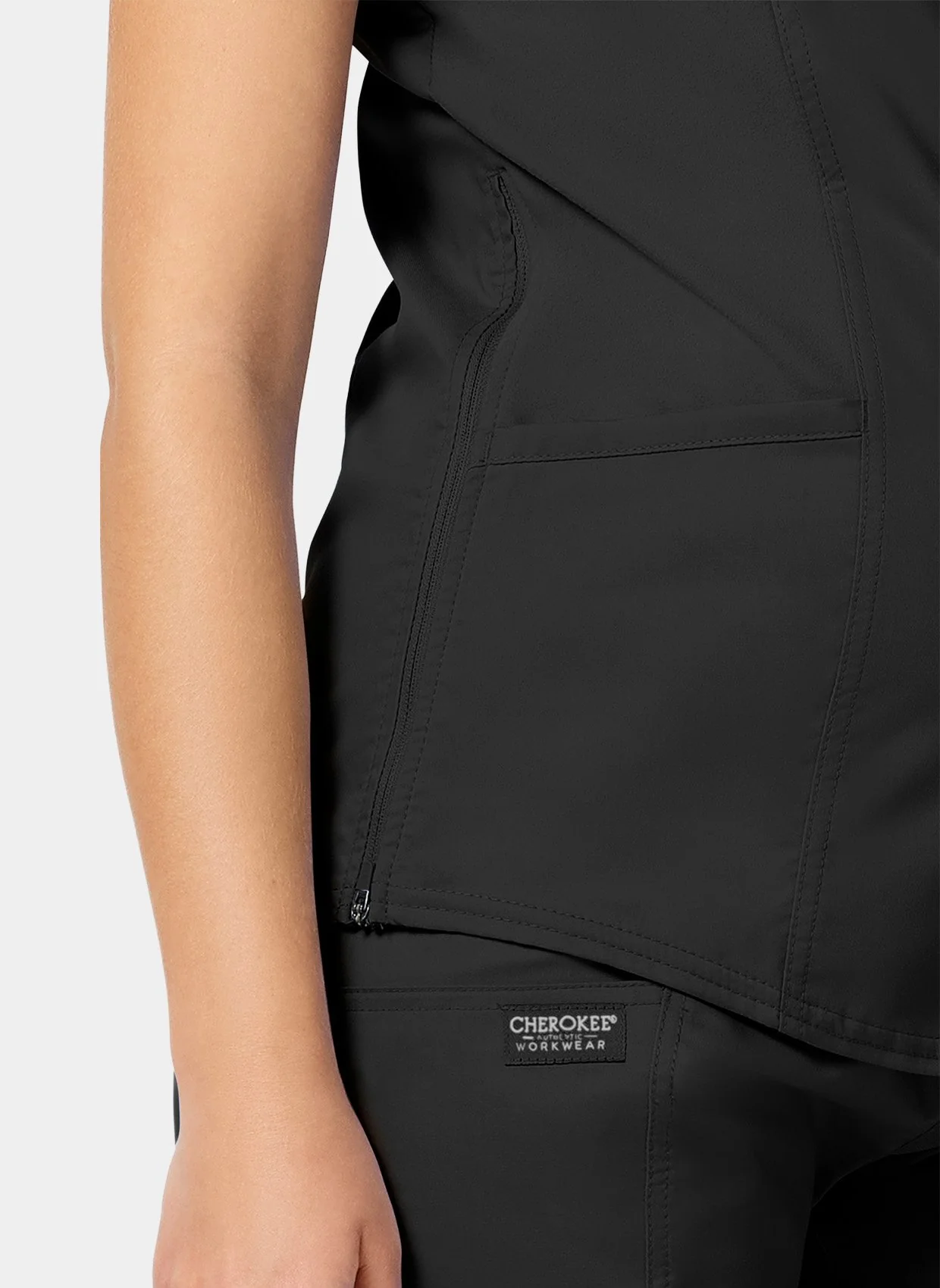 Cherokee WW Revolution Maternity Mock Wrap Scrub Top WWE688 - Black - Image 6